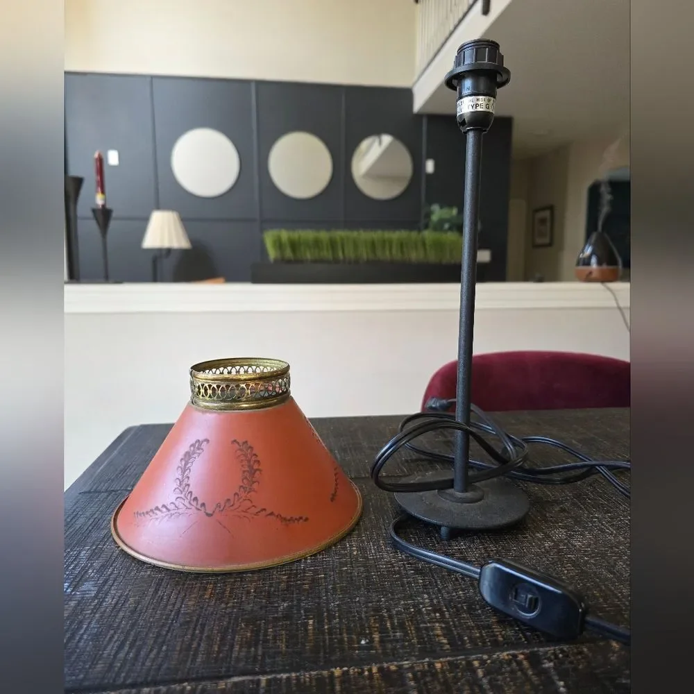 Vtg IKEA YNKA Footed Table Lamp Base With Clip On Brass & Rust Shade 16.5'